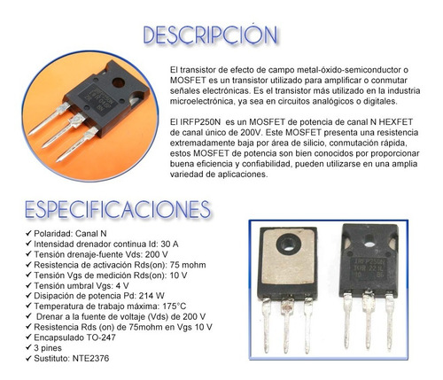 Imagen 2 de 6 de Irfp250n Irfp250 Transistor Mosfet Potencia 200v 30a, Nuevos