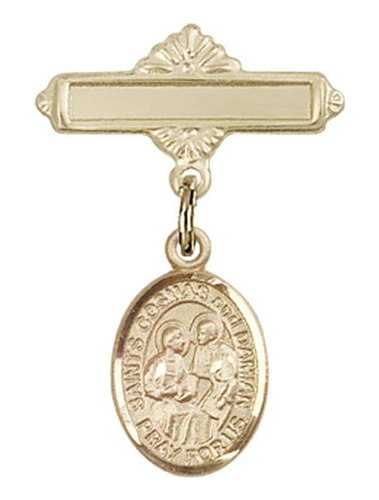 Baby Badge 14kt Gold With Sts Cosma Damian Charm