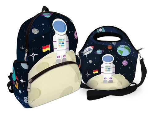 Kit Mochila Baby Em Isoflex + Lancheira Térmica Astronauta