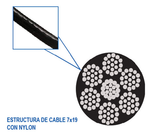 Cable De Acero 1/8-3/16 C/forro Nylon Negro Gimnasio - (30m)