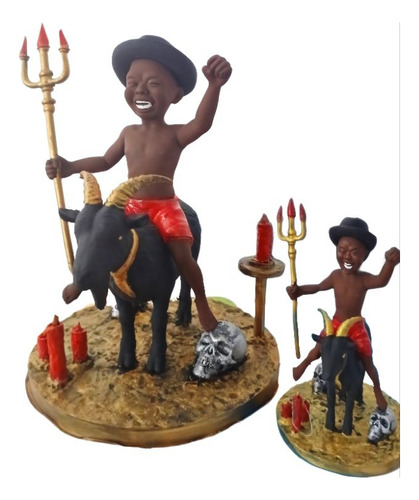 Exu Mirim Na Cabra (22cm) Em Resina Tamanho Grande