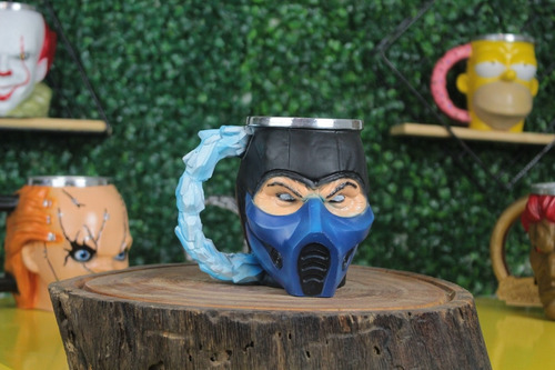 Caneca Resina E Alumínio 3d Sub Zero Mortal Kombat