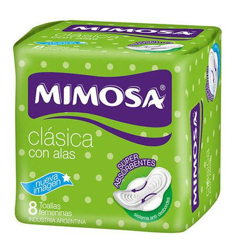 Toallitas Femeninas Mimosa Clásica Con Alas 8 Unidades