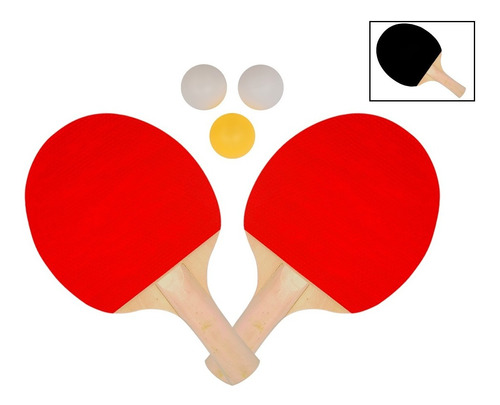 Ping Pong 2 Raquetes Tenis Mesa 3 Bolinhas Cabo Anatômico Cor Vermelho Tipo de cabo AN (Anatômico)