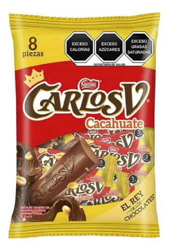 Carlos V Cacahuate Chocolate Bolsa Con 8 Pzas De 20 Grs