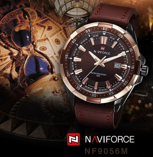 Relógio Naviforce Masculino Original Importado Couro 9056