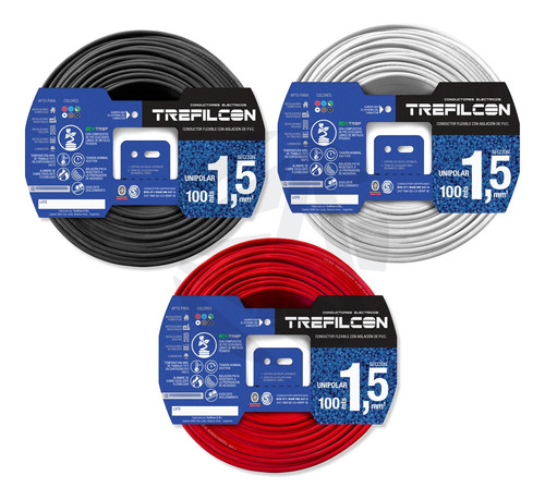 Cable Trefilcon 1.5mm Pack X3 Rojo+blanco+negro X100mts Ea