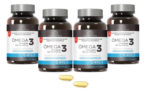 Ômega 3 Do Canadá Alta Concentração Epa Dha 1100mg - 4 Potes Sabor Sem sabor