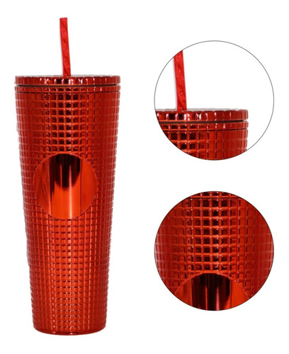 Termo Tumbler Vaso Studded Plastico Popote 700 Ml Colores Color Rojo Brillante Plano