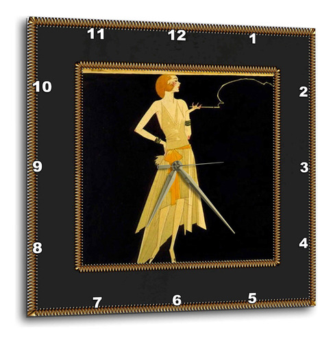 3drose Dpp__2 Reloj De Pared Art Deco Lady Con Marco Dorado.