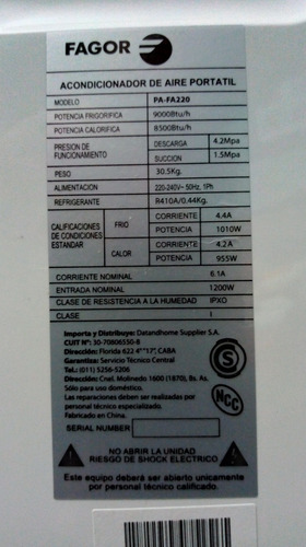 Aire Acondicionado Portatil Fagor 2250 Frio - Calor