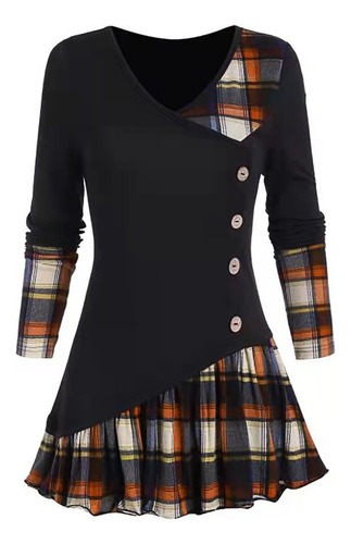 Vestido A Cuadros Con Cuello En U Y Estampado A Cuadros