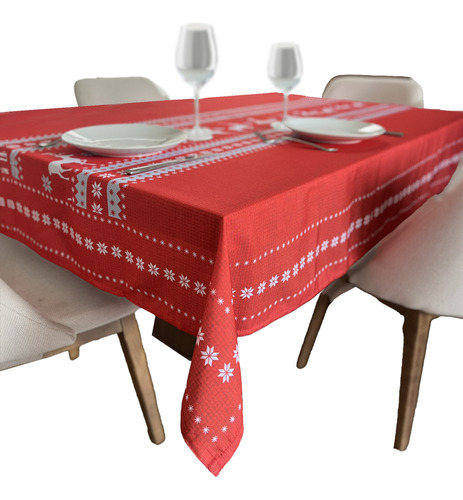 Mantel Para Mesa Cuadrada Navideño Béla Home 2mx2m (4sillas) Color Renos