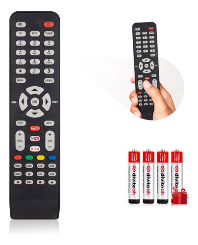Compatible Con Pantalla Jvc Lk2019 Si32hs Smart Tv Atvio Tcl Lcd 6-519w49-ty04x Speler 55e4900fs Hkpro Netflix 06-519w49-c005x + 4 Pilas Divitech® Aaa MLM33303649 Controles remotos para TV