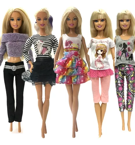 Kit Atacado 5 Calças / Blusas + 5 Sapatos Para Boneca Barbie