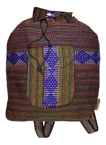 Mochila Mexicana Hecha A Mano, Mxhui-001, 1 Pza, 10kg, Morad Color Morado/ Azul/ Rojo