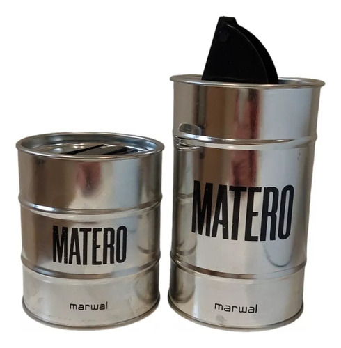 Matero Latas Yerbera Azucarera Plateadas Pico Vertedor Color Plateado