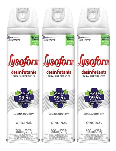Kit 3 Desinfetante Lysoform Original Elimina Odores 360ml