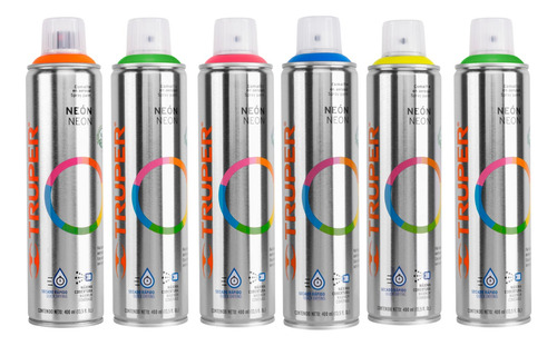 6 Lata Pintura Spray Aerosol 400ml Colores Neón Secado Rapid