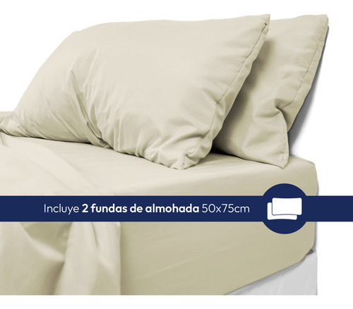 Sabanas 2 Plazas Y Media Juego Para Colchón 140 X 190 Crema Liso