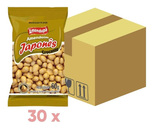 Caixa De Amendoim Japonês Amendupã Com 30 Pacotes De 60g 