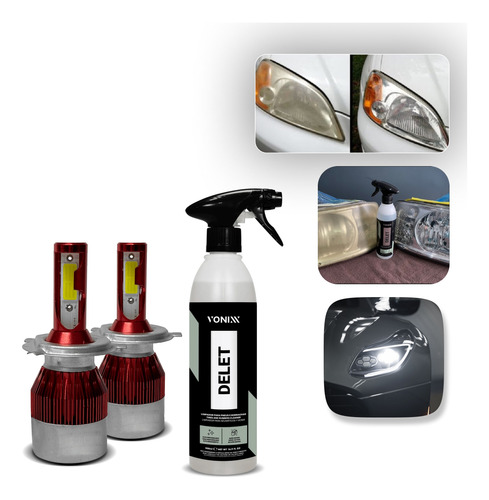 Kit Led Taytech 8000 Lúmens + Limpa Faróis Delet Vonixx