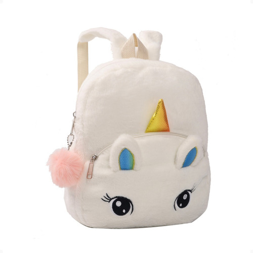 Mochila Unicornio Trendy Peluche Nena Jardin Suave Pompon