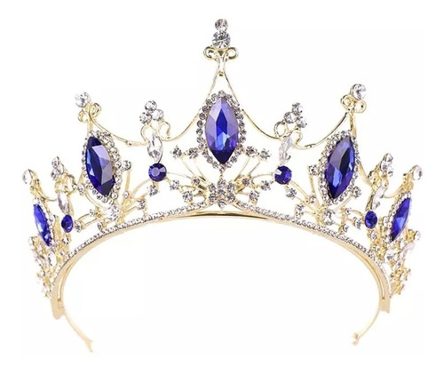 Corona Para Xv Años Azul Con Dorado, Tiara Princesas, Reina
