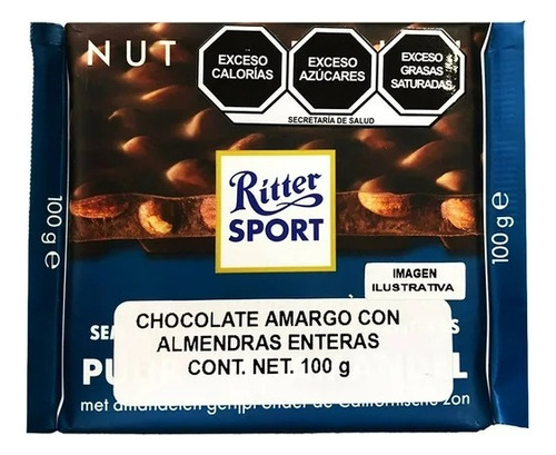 3 Pza Chocolate Ritter Amargo Con Almendras 100 G