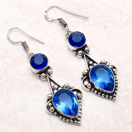 Aros Artesanales En Plata 925 Cuarzo Azul