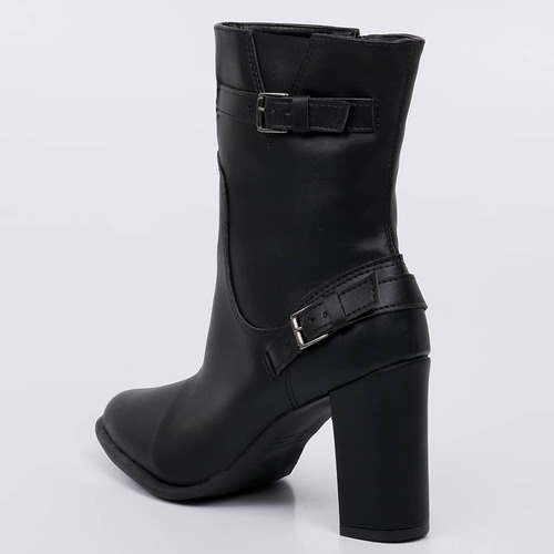 Bota Feminina Vegas Cano Curto Salto Alto Bloco Fivela Notme