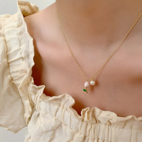 Collar Dongdaemun Con Flores De Tulipán Para Mujer, Diseño D