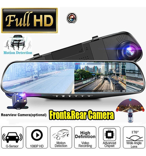 Cámara De Coche Full Hd 1080p Espejo Retrovisor Dash Dvr+cám