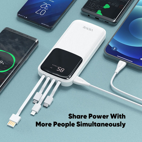 Imagen 3 de 4 de Powerbank Vidvie Pb758 10000 Mah Con Cables De Cargas