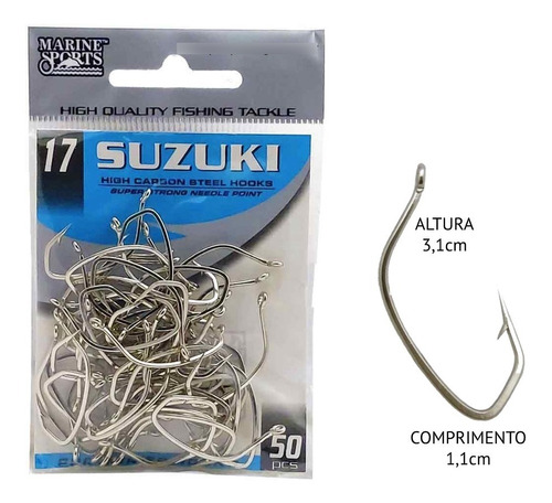 Anzol Marine Sports Suzuki N°17 (3,2cm) 50p Tucunaré Pescada