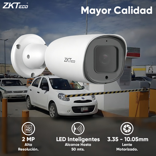 Zkteco Cámara Ip Bullet Para Reconocimiento De Placas De 2mp Bl-852q38a-lp Con Audio Y Alarma / Software Lpr Integrado / Lente Motorizado / Poe / Ip67 / Ranura Para Tarjeta Sd / Video Vigilancia