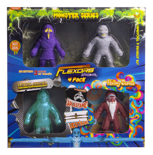 Set 4 Figuras De Acción Flexors Monsters Hairy Metal Series