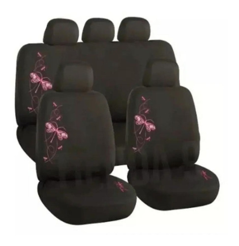 Funda Cubre Asiento Negro-rosa Mariposa Auto Universal