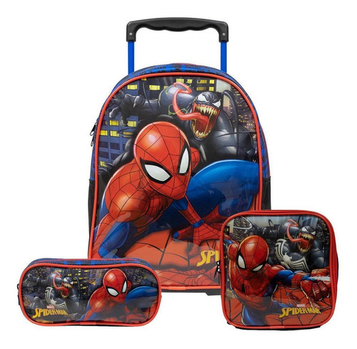 Kit Mochila Spider Man X2 Escolar Com Lancheira E Estojo