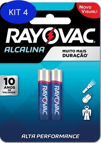 Kit 4 Pilha Rayovac Alcalina Palito Com 2