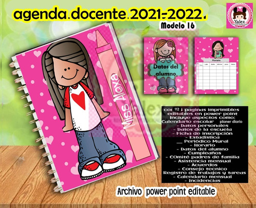  Kit Imprimible Agenda Maestra 16 Docente 21- 2022