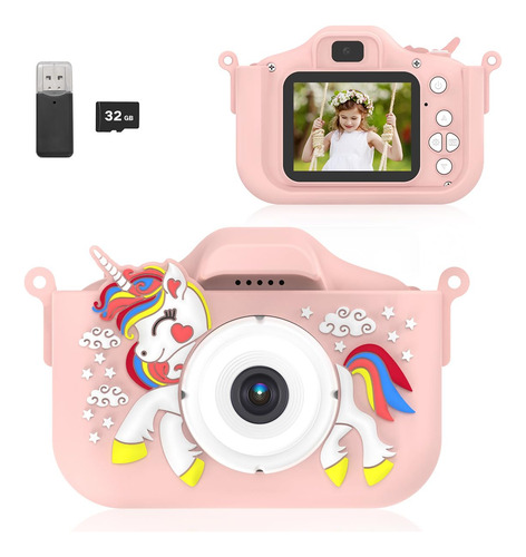 Cámara Digital Para Niños Unicornio 8mp Con 32g Rosa