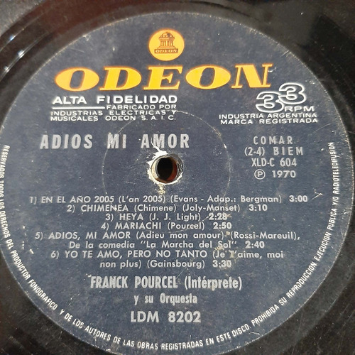 Sin Tapa Disco Franck Pourcel Adios Mi Amor O0