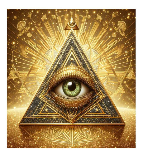 Vinilo 30x30cm Ojo Illuminati Piramide Oro Arte Gold M2