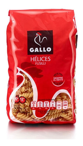 Pasta Helices Gallo Gourmet Bolsa 450g Tornillo Fusilli