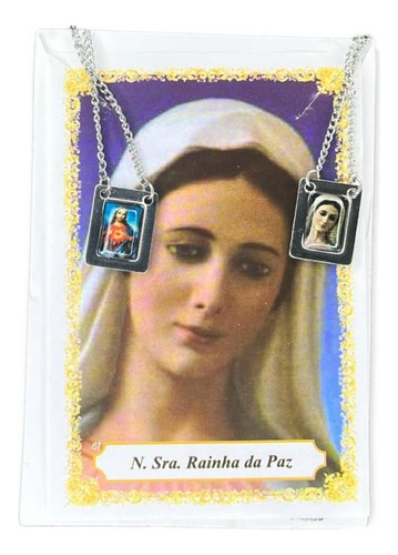 Escapulário Ns Sra Rainha Da Paz Aço Inox 1,5 X 32 Cm