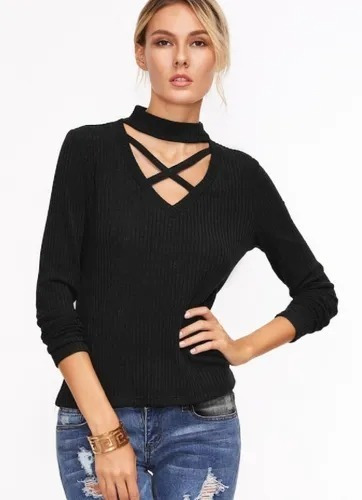 Blusa Sexy  De Canalé Con Cordón Cruzado