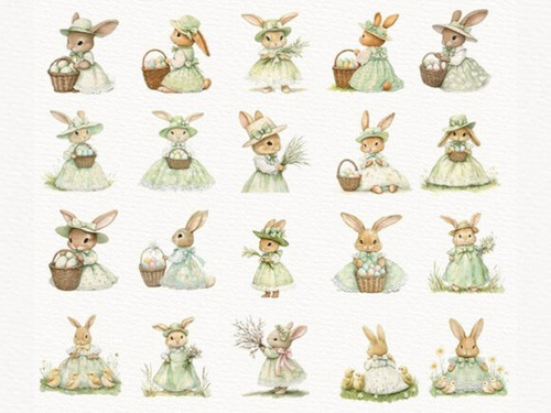 Imágenes Clipart Conejitas Pascua En Acuarela 117936079