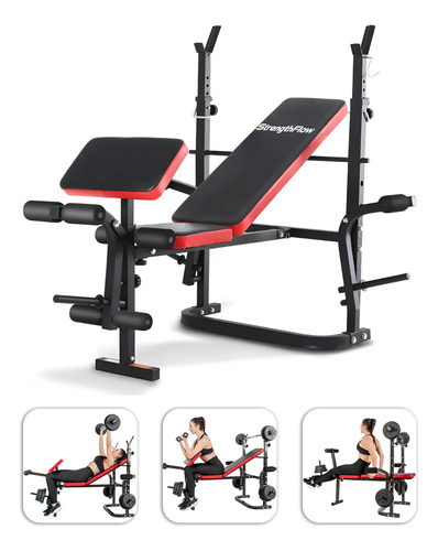 Banco De Supino Academia Em Casa Ginastica Esportes Exercit Preto Com Vermelho