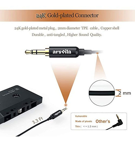 Imagen 3 de 7 de Arsvita - Adaptador De Audio De Cassette A Auxiliar P